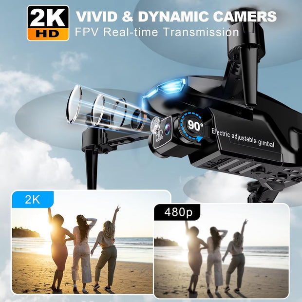 2K HD FPV Drone for Adults & Kids – Foldable Camera Quadcopter with Dual Batteries