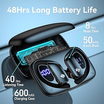 bmani Sport Earphones – 48 Hours Battery, Secure Fit, Built-in Mic